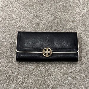 Tory Burch Black Wallet with Gold Emblem